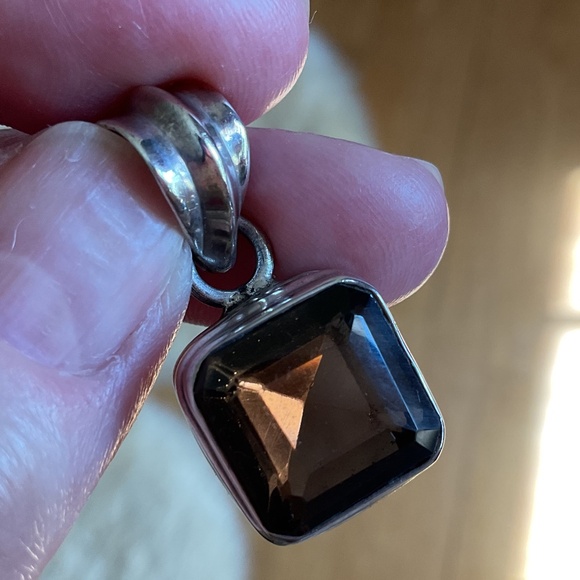 NWOT Sterling Silver 925 Smoky Topaz Square Pendant - Picture 2 of 7